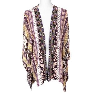 Style & Co Cover Up Women Large Pink Mixed Print Boho Bohemian Mirrored Cardigan